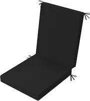 PRIMEPATIO Outdoor Patio Dining Chair Cushion, High Back Density Foam Waterproof Garden Cushions with Removable Cover, Weather Resistant Chair Seat Pad with Ties, 105x45x7cm, Black
