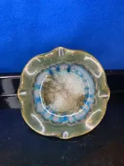 Studio Art Pottery Ceramic Geode Crackle Ashtray Trinket Dish 3”