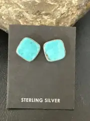 Blue Kingman Turquoise Navajo Sterling Silver Post Stud Earrings 17409
