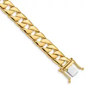 Solid 14K Yellow Gold 22 inch 10.2mm Hand Polished Fancy Link with Box Catch Chain Necklace