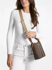 Michael Kors Jet Set Travel Small Signature Logo and Metallic Messenger Bag