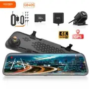 Mirror Dash Cam 12" 4K Front and Rear Camera G840S Free SD Parking Car Monitor