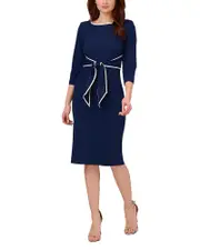 Adrianna Papell Tipped Crepe Tie Waist Dress