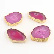 Charming Pink Agate Slice Druzy Gold Plated DIY Making Connectors 2 Pairs Lot
