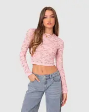 EDIKTED Womens Estella Sheer Lace Top PINK