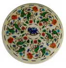 12" Marble Corner side Table top handmade inlay semi precious stones work