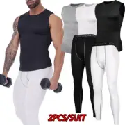 Men's Compression Pants & Shirts Base Layer Long Tight Leggings Gym Workout Top