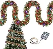 Christmas Tinsel Garland with Lights,Christmas Streamers Ornaments Tinsel Garland with Led Lights | Shiny Twist Light Strips Prelit Christmas Decor for Christmas Tree