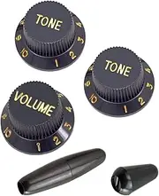 rockible 3Pcs Guitar Single ROCKER Handle Cap Electric Guitar Knobs Volume Tone Control Knob, black and gold