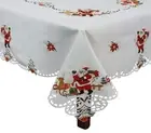 Tablecloth 68” Square with 8 Napkins Embroidered Santa Reindeer Red Poinsettia W