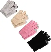 [Anneome] 4 Pairs Winter Gloves for Men Women Touchscreen Warm Knit Mittens Full Finger Emf Blocking