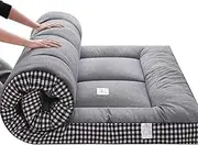 Japanese Futon Floor Mattress - Foldable, Roll Up Tatami Mat, Thick Folding Sleeping Pad for Bedroom/Living/Floor/Tent (Gray, Queen)