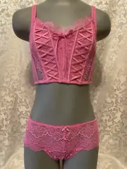 Victoria’s Secret Hot Pink Corset And Wide Thong Set, Size Medium