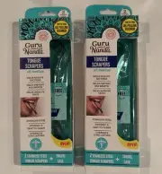 Lot of 2 Guru Nanda Tongue Scrapers w/ Travel Case, Stainless Steel, 4 Scrapers