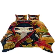 Little Autumn Leaves Big Eyed Winged Girl Coverlet
