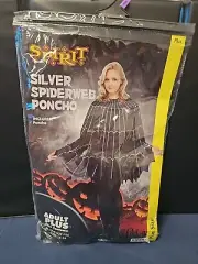 Spirit Halloween Woman's Plus Silver Glitter Spiderweb Poncho NWT 16-24