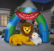 9' GEMMY PEACE ON EARTH W LION & LAMB Airblown Yard Inflatable PLUSH FABRIC