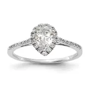1.50ct. CZ Solid Real 14K White Gold Pear Halo Engagement Ring