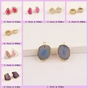 Elegant Natural Agate Slice Gemstone Brass DIY Single Bail Connector Pair