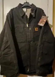 Carhartt Mens 2XLT C61 Canvas Duck Sherpa Lined Black Faded Jacket