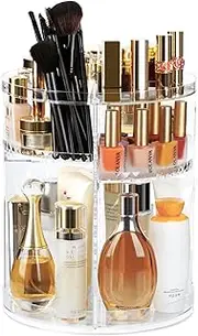 AMEITECH Rotating Makeup Organizer, 360 Spinning Skincare Organizers, 8 Adjustable Layer Cosmetic Storage Case with Brush Holder, Perfume Tray for Vanity Bathroom Countertop - Large