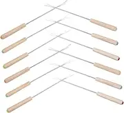 Generic 12pcs Stainless Steel Fondue Forks with Oak Handles Long Skewers for Cheese Chocolate and Fruit Color Coded Heavy Duty Utensils for Roasting Meat and Fondue Parties