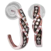 10k Rose Gold Round Brown Diamond Half J Hoop Earrings 1/5 Cttw