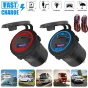 Car 12-24V Dual USB Fast Charging Socket QC3.0+PD Charger Power Adapter Outlet