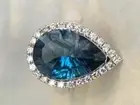 Lab Created Sparkling Blue Topaz &White CZ Her Halo Ring In 935 Argentium Silver