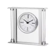 Bulova Table Clock 6.13"x6.88"x1.75"Silver Metal Case w/Octogonposts Non-ticking