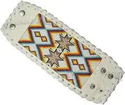 [La Vivia] Handmade Beaded Indian Fashion Jewelry Cuff Bracelet, Native American Style Red White Seed Beaded Butterfly Biker's Cuff Bracelet Leather 8x2 in, 8 5 inch, Leather, Czech Glass Beads 11/0