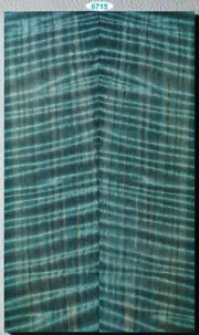 Stabilized Blue Striped Tiger Curl Maple knife scales #6715, 6 1/4" x 1 7/8"