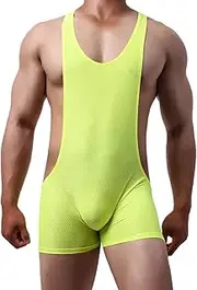 [YUFEIDA] Men's Athletic Supporters Mesh Breathable Bodysuit Wrestling Leotard Stretchy Base Layers Boxer Singlet