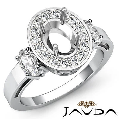 Three Stone Diamond Engagement Filigree Ring 14k White Gold Oval Semi Mount 1Ctw