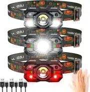 Rechargeable Headlamp Flashlight 3-Pack, 2000 Lumen Super Bright LED Headlight