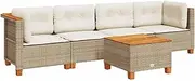 vidaXL 5 Piece Garden Sofa Set - Beige Poly Rattan Outdoor Lounge with Cushions, Modular Patio Furniture, Acacia Wood Table