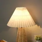 AU Pleated Table Lamp Bedside Night Lamp With Rattan Base Vintage Style Soft War