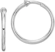 [JewelryWeb] 925 Sterling Silver Non Pierced Rhodium Polished Hoop Earrings 24x24mm Wide 2mm Thick-Hoop Earring for Women
