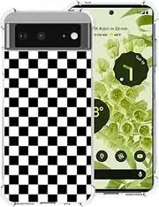 Zaztify Phone Case for Google Pixel 6, Black White Grid Plaid Regular Lattice Checkered Checkerboard Cute Clear Cover-Can Custom Personalized