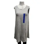 Hilary Radley Tank Slip Dress Womens Large Casual Striped Grey White Sleeveless
