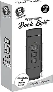 Scribbles Stationery USB Rechargeable Book Light, Clip-On LED Bookmark Light for Reading in Bed & Travel, Adjustable Brightness, Eye-Caring Dimmable Night Lamp (Black)