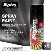 6 x Boston Gloss Black Spray Paint Can 250 Gram High Gloss Rust Protection