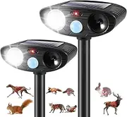 2Pack Deer Repellent Device Solar Ultrasonic Animal Repellent Outdoor Solar Animal Repeller with Motion Sensor&LED Strobe Light Cat Deterrent to Scare Squirrel Dog Bird Raccoon Rabbit Skunk