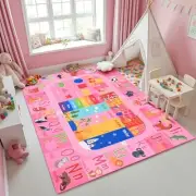 Kids Rug for Playroom Classroom, ABC Alphabet Numbers Play 4x6 feet Pink