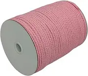 Braided Macrame Cord 4mm x 172 Yard, Pink Color, Natural Braided Cotton Cord, Braided Rope for Crafts, Drawstring Cord, Casing Shape, Natural Macrame Supplies for Plant Hanger Wall Hanging