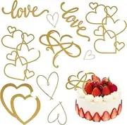 10 Pcs Gold Acrylic Cake Toppers Minimalist Art Love Heart Cake Topper Gold Cake Decoration for Valentine's Day Wedding Birthday Bridal Shower Party