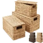 3-Piece Hyacinth Nesting Basket Set, Stacking Storage Wicker Bins with Lids