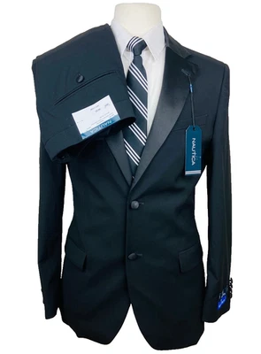 BRAND NEW NAUTICA Mens 36R Solid Black 2 Piece Tuxedo Suit W/ Dress Pants 30x30