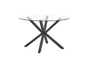 Rylee 4 Seater Cross Legs Round Glass Dining Table - Black