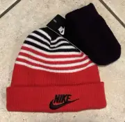 Nike Toddler Boys Hat And Mittens 2 Piece Set Color Black Red White 12/24 M